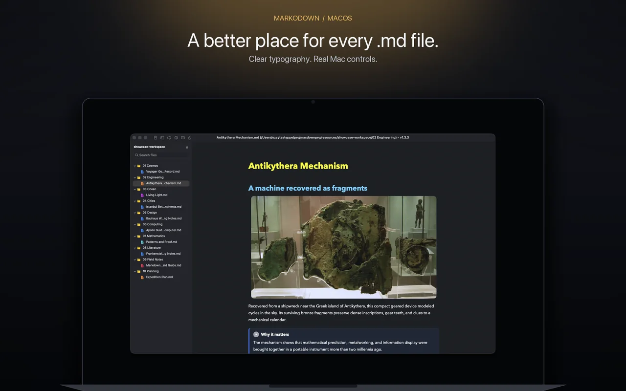 MarkoDown rendering an illustrated Antikythera Mechanism document