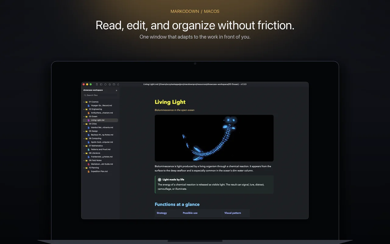 MarkoDown rendering a bioluminescence document with a local image